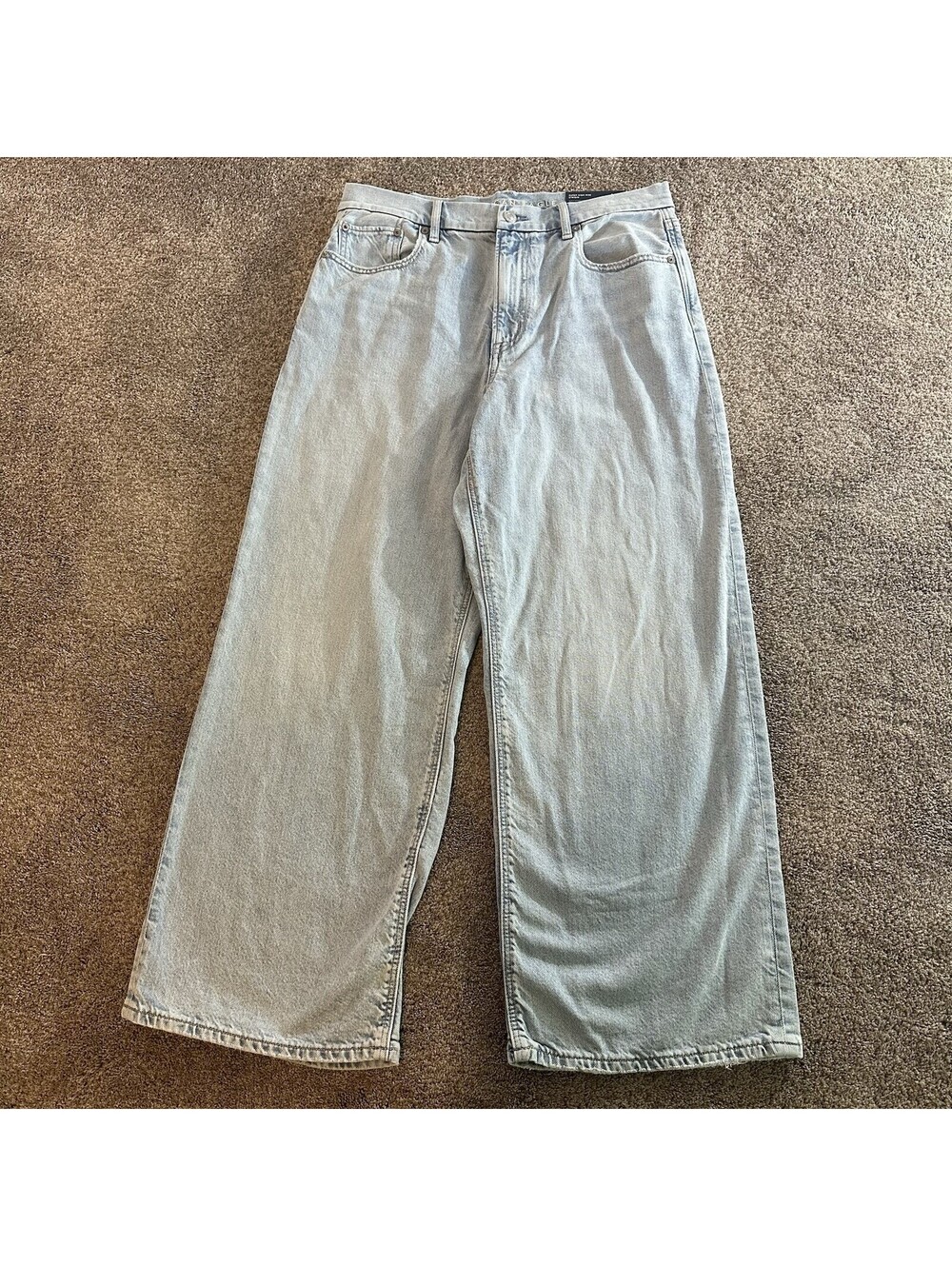American Eagle Jeans Womens 12 Short Blue Curvy Super High-Rise Baggy Straight